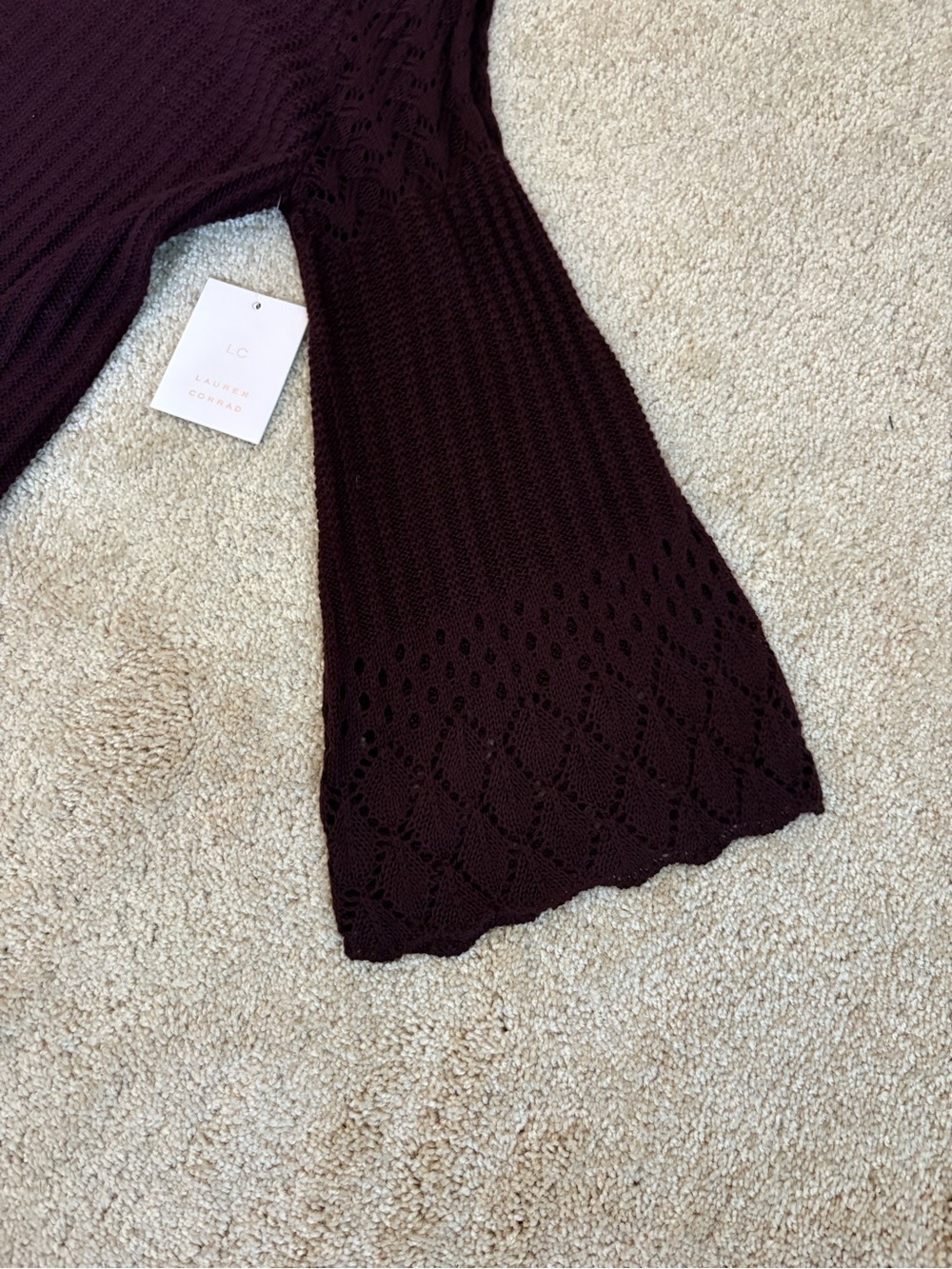LC Lauren Conrad Plum Crochet-Hem Long Sleeve Knit Dress - Picture 7 of 9